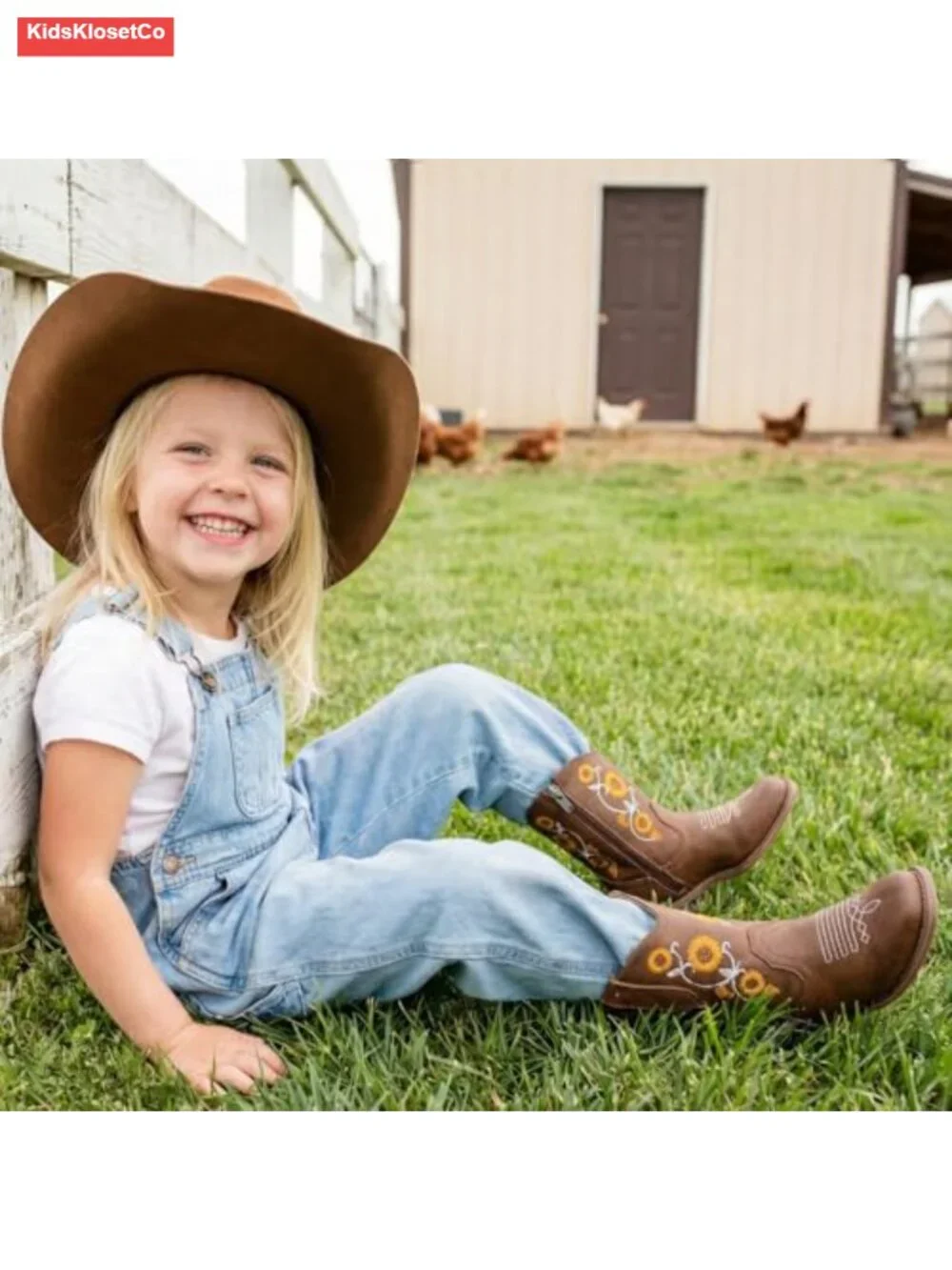 Girls Cowboy Boots with Floral Embroidery - Western Cowgirl Boots with Square